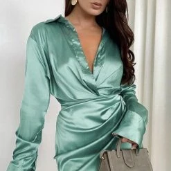 Jessica Bara Nikki Long Sleeve Draping Mini Dress Birthday Suit