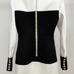 Jessica Bara Kellie Contrast Silver Button Collared Dress