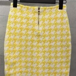 Jessica Bara Jayden Houndstooth Gold Button Mini Skirt