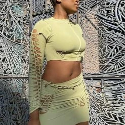 Jessica Bara Indra Braided Cut Out Top And Skirt Two Piece Set Birthday Suit