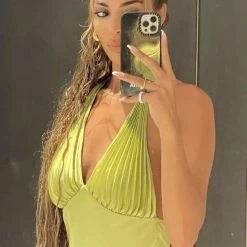 Jessica Bara Brie Pleated Satin Maxi Dress