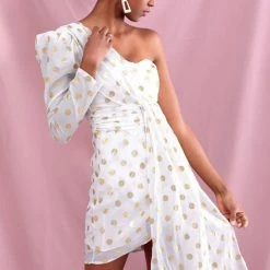 Birthday Suit Jessica Bara Rosalee One Shoulder Polka Dot Mini Dress