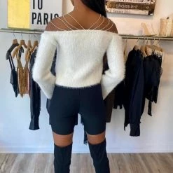 Birthday Suit Jessica Bara Layla Rhinestone Strappy Fuzzy Sweater