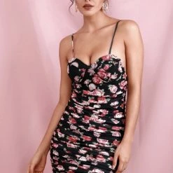 Jessica Bara Stephanie Floral Ruched Bodycon Mini Dress
