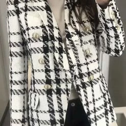 Jessica Bara Robin Houndstooth Silver Button Blazer Influencer Style