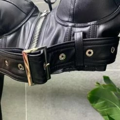 Birthday Suit Jessica Bara Char Long Sleeve Leather Crop Top