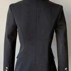 Jessica Bara Donatella Leather Trim Gold Button Blazer