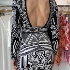 The Event Shop Jessica Bara Ursula Jacquard Long Sleeve Open Back Dress