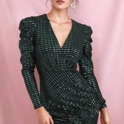Jessica Bara Lauren Long Sleeve Glitter Mini Dress