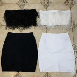 Influencer Style Jessica Bara Minny Feather Crop Top And Skirt Two Piece Set