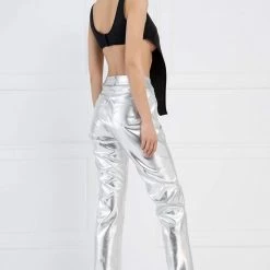 Jessica Bara Declan Shiny Silver Leather Pants