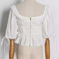 Jessica Bara Sam Puff Sleeve Ruffle Crop Top Reve Doll Essentials