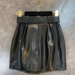 Jessica Bara Diara Gold Button PU Leather Mini Skirt