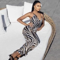 Jessica Bara Rosalyn V Neck Sequin Bodycon Gown