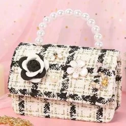 Jessica Bara Twyla Tweed And Pearl Micro Crossbody Bag