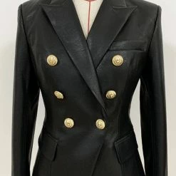Jessica Bara Bonnie Leather Button Blazer