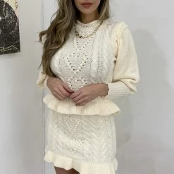 Jessica Bara Lottie Fuzzy Knit Sweater And Skirt Two Piece Set