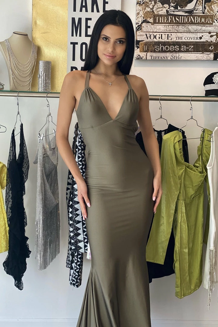 Atria V Neck Backless Bodycon Gown The Event Shop