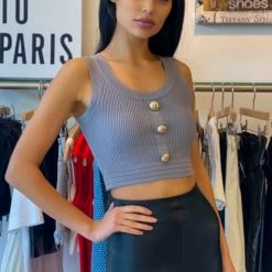 Reve Doll Essentials Jessica Bara Klaudia Gold Button Crop Top