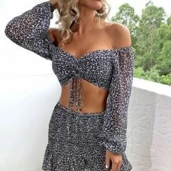 Long Sleeves Jessica Bara Joanna Black Leopard Two Piece Set