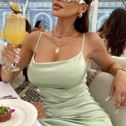 Jessica Bara Silas Satin Ruched Midi Dress Influencer Style