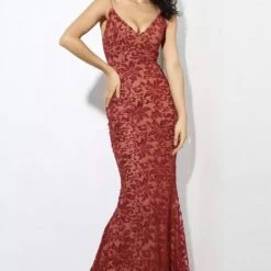 Jessica Bara Cindie V Neck Floral Glitter Bodycon Gown