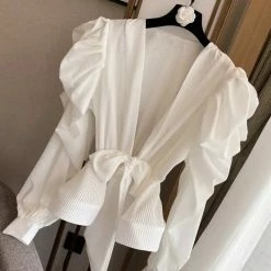 Jessica Bara Esma Puff Sleeve Belted Wrap Top Reve Doll Essentials