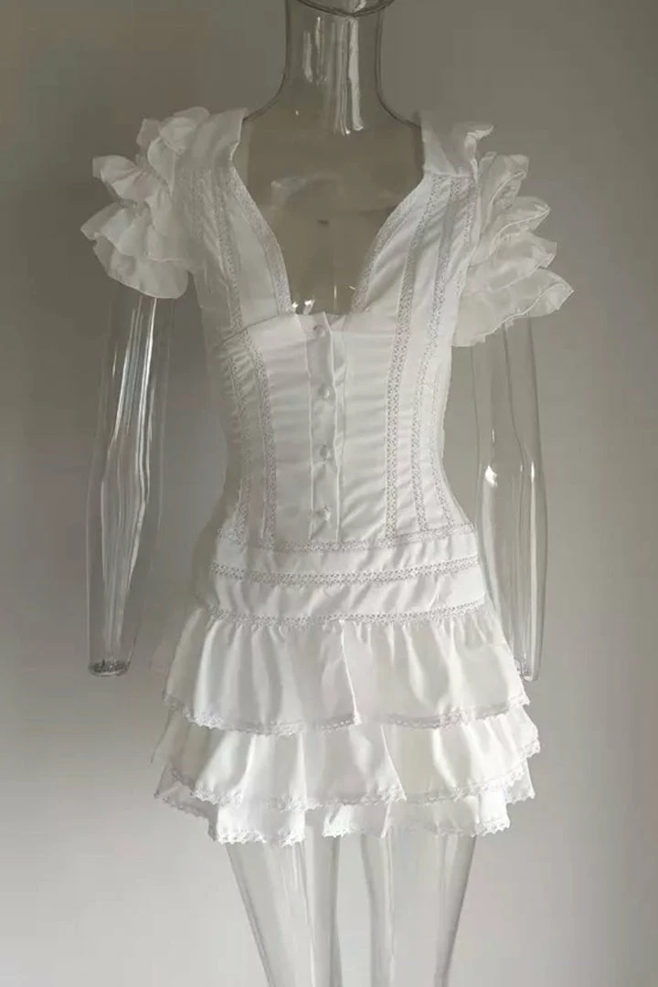 Jessica Bara Cooper Short Sleeve Ruffle Mini Dress Influencer Style