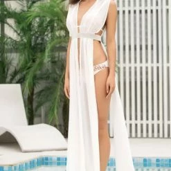 Poolside Essentials Jessica Bara Alie V Neck Rhinestone Cover Up