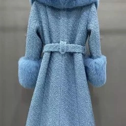 Jessica Bara Dierdra Fur And Wool Belted Long Coat Influencer Style