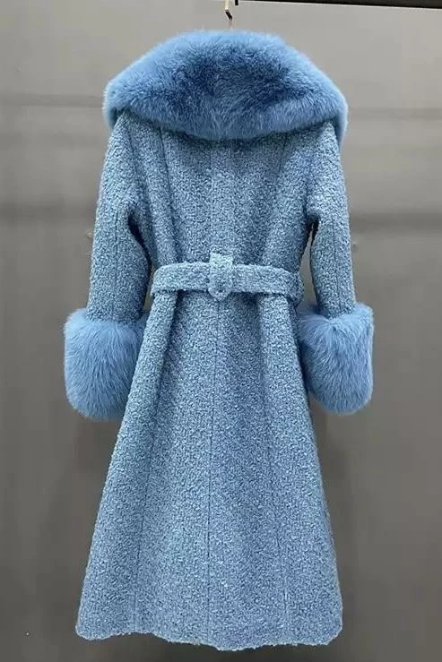 Jessica Bara Dierdra Fur And Wool Belted Long Coat Influencer Style