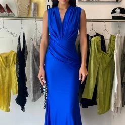 Atria V Neck Draped Bodycon Gown