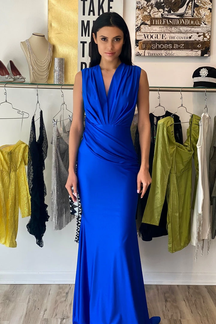 Atria V Neck Draped Bodycon Gown