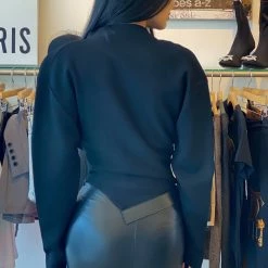 Jessica Bara Vance Long Sleeve Buckle Cowl Neck Top Tops