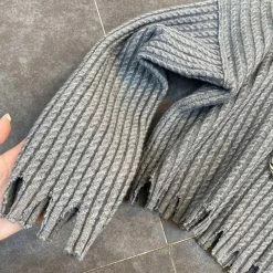 Jessica Bara Piper Long Sleeve Distressed Chain Sweater Tops