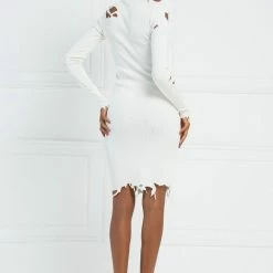 Jessica Bara Liliana Long Sleeve Distressed Mini Dress Reve Doll Essentials