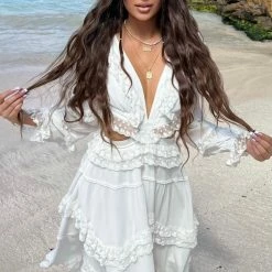Influencer Style Jessica Bara Dawnelle Long Sleeve Cut Out Maxi Dress