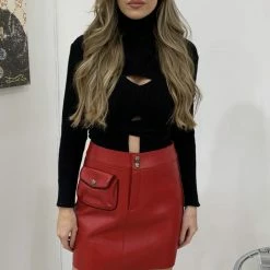 Jessica Bara Corinne Leather Zipper Pocket Mini Skirt