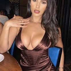 Jessica Bara Rora Satin Corset Midi Dress