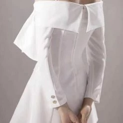 The 9-5 Shop Jessica Bara Riviera Long Sleeve Knot Gold Button Mini Dress