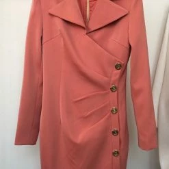 ReveBoutique Jessica Bara Enrica Long Sleeve Gold Button Dress