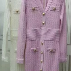 Jessica Bara Debra Knitted Gold Button Dress