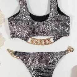 Jessica Bara Oakly Reflective Snakeskin Bikini Set Poolside Essentials