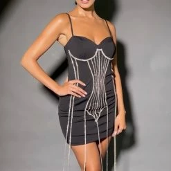 Jessica Bara Lera Crystal Fringe Mini Dress Influencer Style