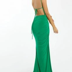 Nicole Bakti Spaghetti Strap High Slit Gown