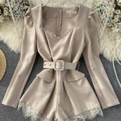 Influencer Style Jessica Bara Fulton Long Sleeve Lace Belted Romper