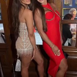 Jessica Bara Alpha Strapless Crystal Mesh Mini Dress Influencer Style