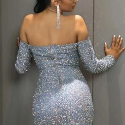 ReveBoutique Jessica Bara Annie Off The Shoulder Sequin Mini Dress Birthday Suit