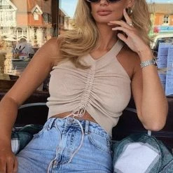 Influencer Style Jessica Bara Joel Ruched Knitted Crop Top