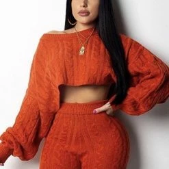 Jessica Bara Autumn Cable Knit Top And Shorts Two Piece Set Reve Doll Essentials